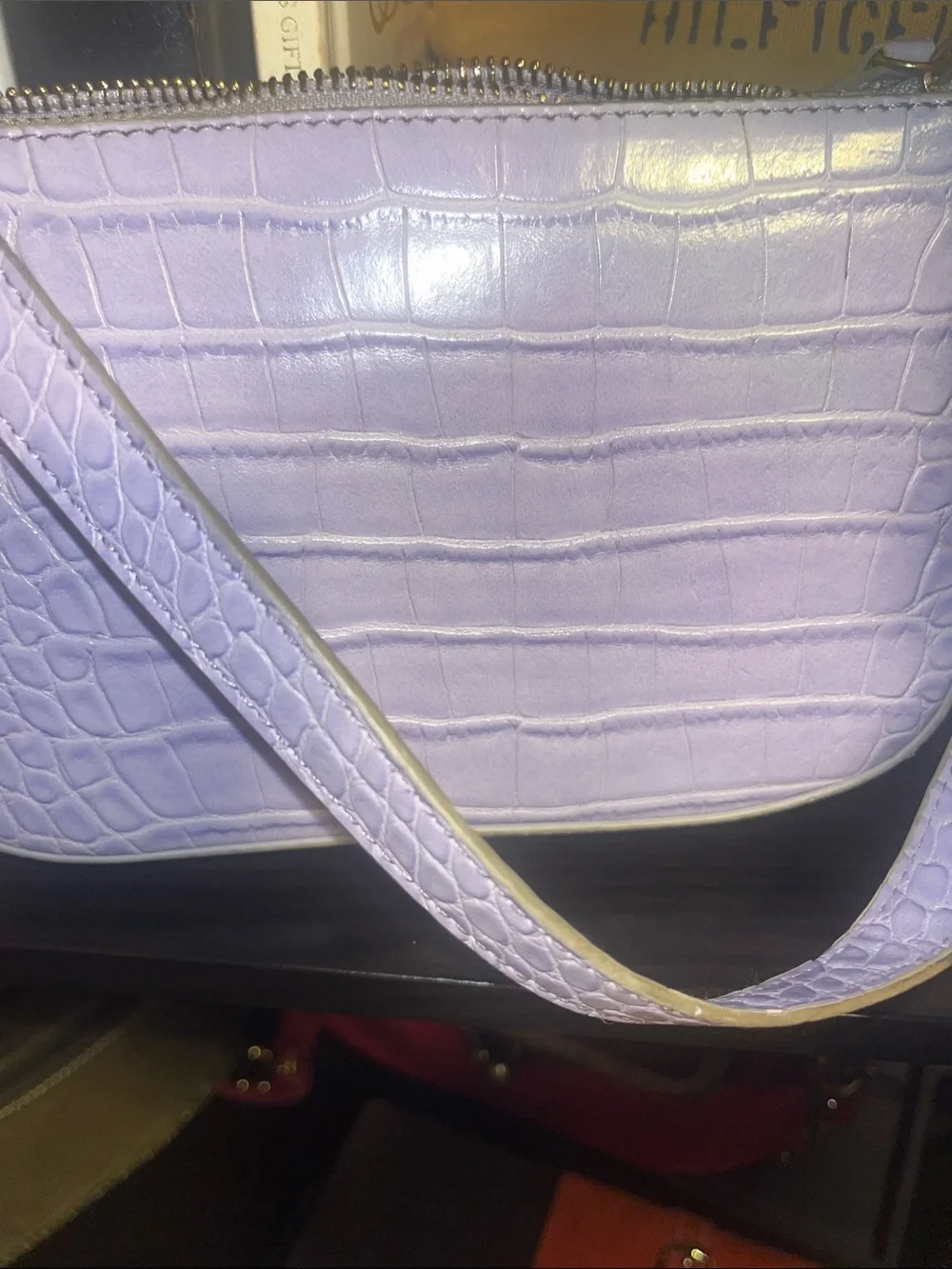Lavender Croc-Embossed Shoulder Bag - Olivia Miller